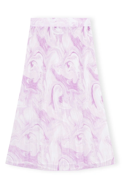 Ganni Watercolor Print Pleated Georgette Skirt In Orchid Bloom