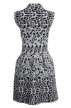 ALAÏA LEOPARD JACQUARD FRONT ZIP SLEEVELESS FIT & FLARE DRESS,AA9R2184CM649