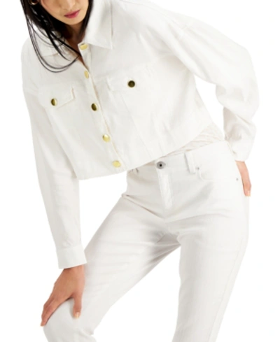 Inc International Concepts Cropped Drop-shoulder Jacket, Created For Macy's In Washed White