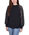 NY COLLECTION WOMEN'S KNIT CREPE WITH LONG LACE BALLOON SLEEVES TOP