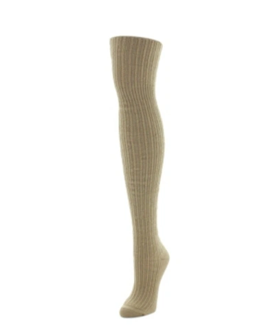 Memoi Women's Cable Rib Over The Knee Socks In Brown