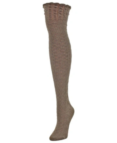 Memoi Women's Honeycomb Bee Over The Knee Socks In Taupe