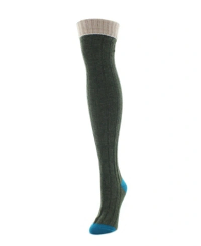 Memoi Women's Mixed Color Over The Knee Socks In Green