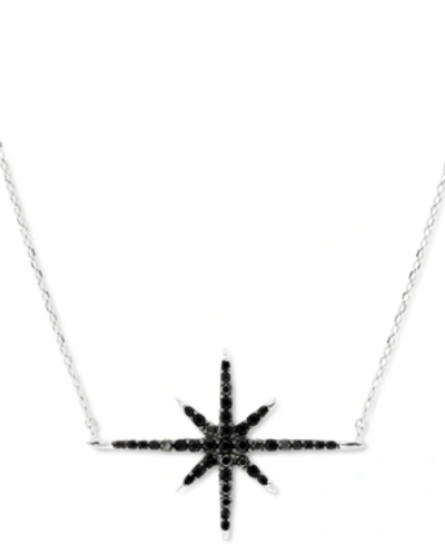 Macy's Black Spinel Starburst Pendant Necklace In Sterling Silver, 18" + 2" Extender
