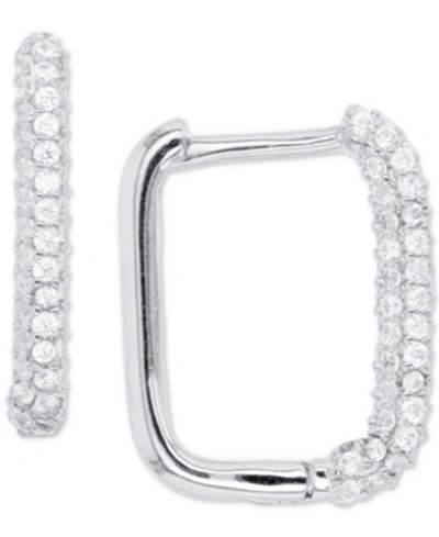 Macy's Cubic Zirconia Pave Square Hoop Earrings In Sterling Silver