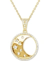 Macy's Cubic Zirconia Crescent Moon Disc 18" Pendant Necklace In 14k Gold-plated Sterling Silver In Yellow Gold