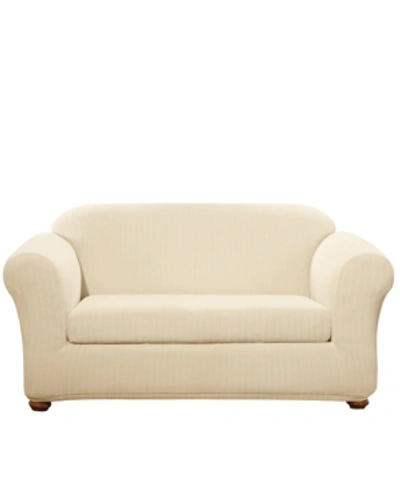 Sure Fit Stretch Pinstripe Two Piece Loveseat Slipcover In Cream