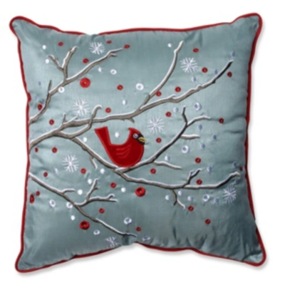 Pillow Perfect Holiday Cardinal On Snowy Branch 16.5" Throw Pillow In Blue