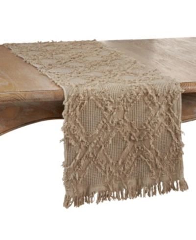 Saro Lifestyle Fringe Waffle Weave Runner In Taupe