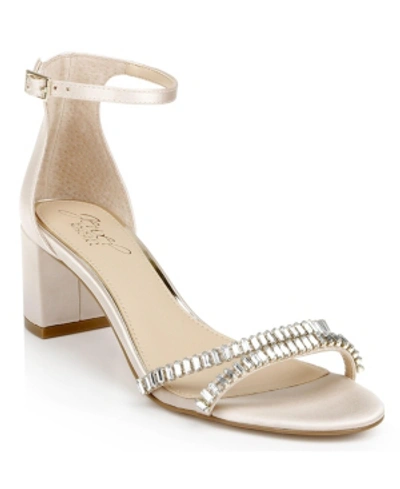 Jewel Badgley Mischka Women's Joanne Block Heel Evening Sandals In Champagne Satin