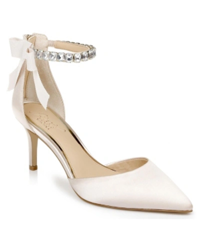 Jewel Badgley Mischka Women's Jaycee Rhinestone Ankle Strap Evening Pumps In Ivory/cream