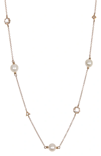 Anzie 14k Gold Cleo 7-8mm Cultured Pearl & Stone Necklace In White/ Gold