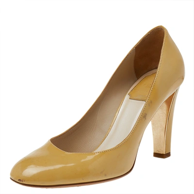 Pre-owned Dior Yellow Patent Leather Round Toe Pumps Size 37