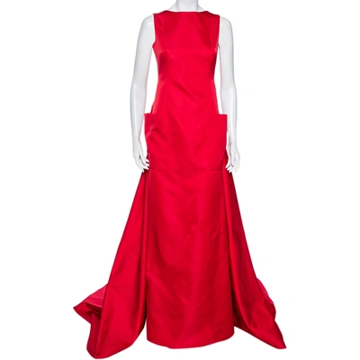 Pre-owned Carolina Herrera Red Sateen Backless Evening Gown M
