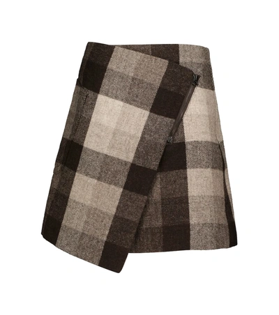 Acne Studios Checked Wool Miniskirt In 棕色