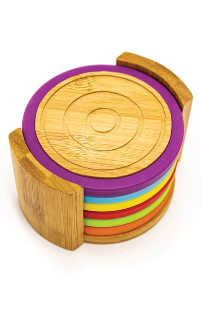 Berghoff International Silicone Rim Bamboo 6-piece Coaster Set In Brown