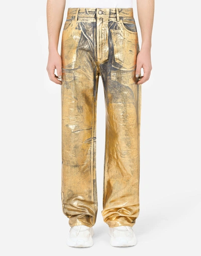 Dolce & Gabbana Gold-coated Oversize Jeans In Multicolor