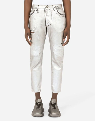 Dolce & Gabbana Regular-fit Silver-plated Jeans In Multicolor
