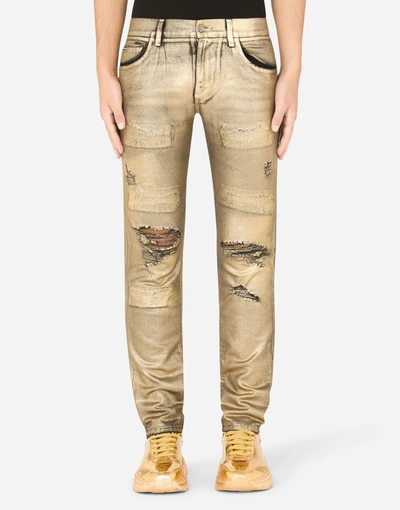 Dolce & Gabbana Black Skinny Stretch Jeans With Gold Coating