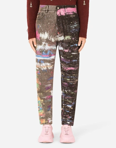 Dolce & Gabbana Oversize Jeans With Plated Multi-colored Print In Multicolor