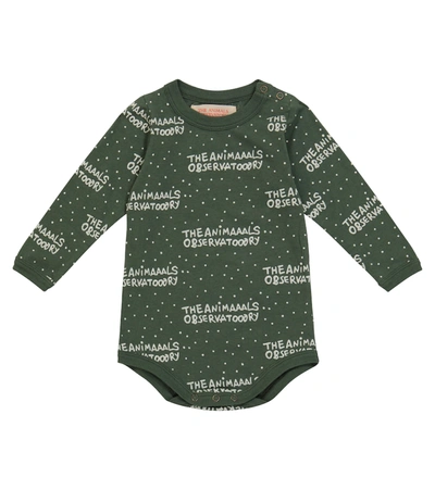 The Animals Observatory Baby Wasp Logo Cotton Bodysuit In Green