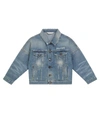 Palm Angels Blue Denim Jacket With White Print In Blue