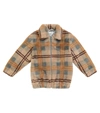 Paade Mode Brown Faux Fur Olive Check Coat In Brown