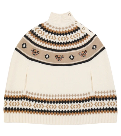 Burberry Kids' Teddy Intarsia Wool-blend Poncho In Camel Ip Pattern