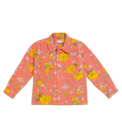 Erl Kids' Floral Stretch-cotton Corduroy Shirt In Pink