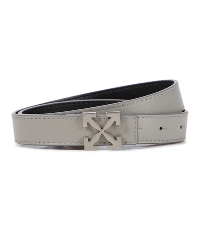 Off-white Arrows Reversible Leather Belt In Grey Black