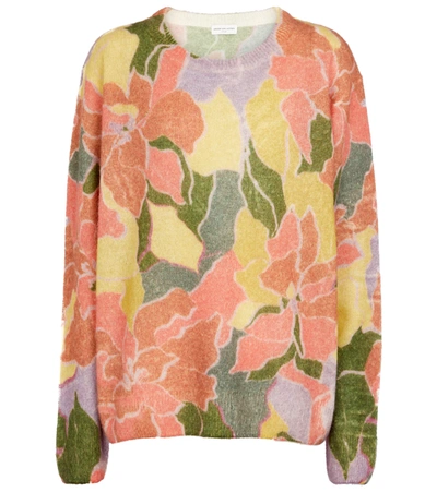 Dries Van Noten Floral Alpaca And Wool-blend Sweater In Peach