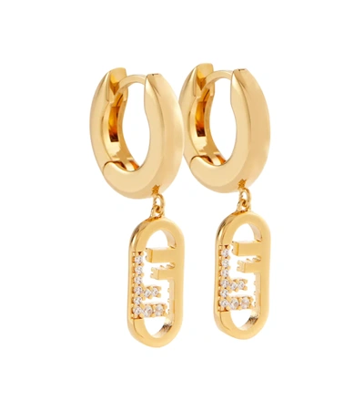 Fendi Gold-plated O'lock Crystal Hoop Earrings