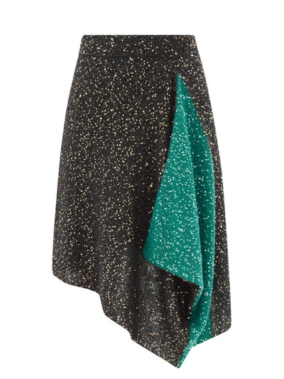 Loewe Black And Green Sequin Knit Skirt In Wool Mohair In Nero