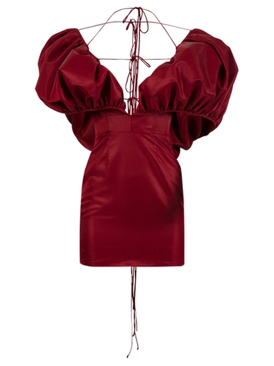 Laquan Smith Puff Sleeve Dress With Halter Straps Oxblood