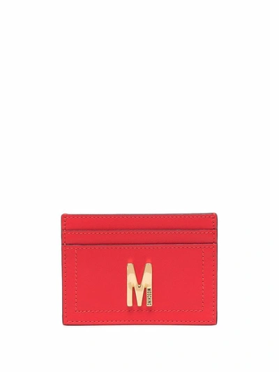Moschino Logo Plaque Cardholder In Red