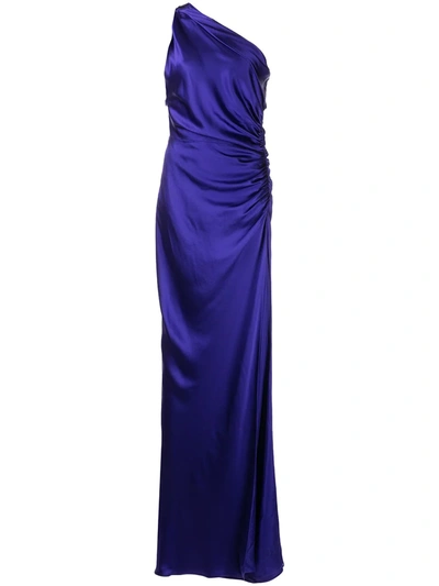 Michelle Mason Asym Gatherered Gown In Violett