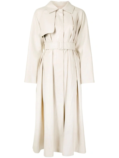 Goen J Faux-leather Belted Trench Coat In Nude