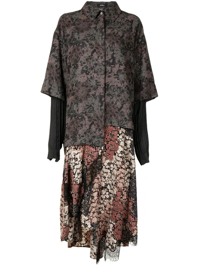 Goen J Floral-print Layered Dress In Grau