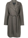 Goen J Peak-lapel Belted Coat In Grau