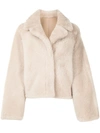 Goen J Notched-collar Cropped Shearling Jacket In Nude
