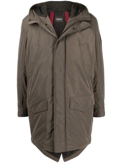 Dondup Concealed Midi Parka Coat In Grün