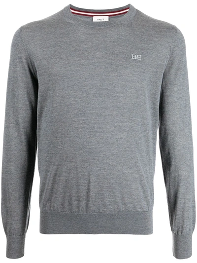 Bally Logo-embroidered Wool Jumper In Grau