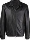 Emporio Armani Leather Jacket With Stand-up Collar In Black
