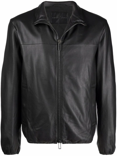 EMPORIO ARMANI ZIPPED LEATHER JACKET