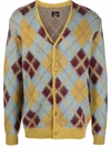 NEEDLES ARGYLE-CHECK V-NECK CARDIGAN