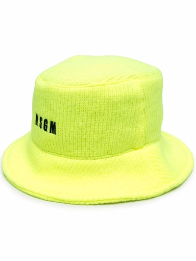 Msgm Embroidered-logo Hat In Yellow