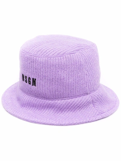 Msgm Logo-embroidered Bucket Hat In Lilac