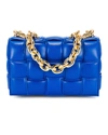 Bottega Veneta Chain Cassette Padded Shoulder Bag In Cobalt & Gold