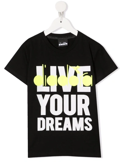 Diadora Junior Slogan-print Cotton T-shirt In 黑色