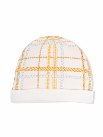 Elisabetta Franchi La Mia Bambina Babies' Plaid-check Print Beanie In 白色